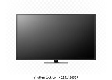 Realistic TV screen. Modern stylish lcd panel, led type. Large computer monitor display mockup. Blank television template. Graphic design element for catalog, web site, as mock up. Vector illustration