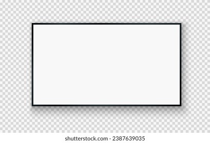 Realistic TV screen. Modern stylish LED LCD panel. Large computer monitor display mockup. Blank TV template. Vector illustration of a plasma TV monitor on a transparent background.