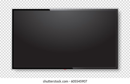 Realistic TV screen. Modern stylish lcd panel, led type. Large computer monitor display mockup. Blank television template. Graphic design element for catalog, web site, as mock up. Vector illustration - Shutterstock ID 605545907