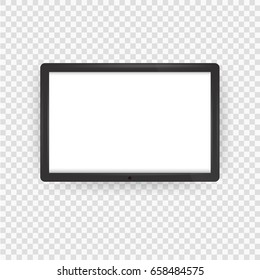 Realistic TV screen. Modern stylish lcd panel, led type. Large computer monitor display mockup. Blank television template. Vector.