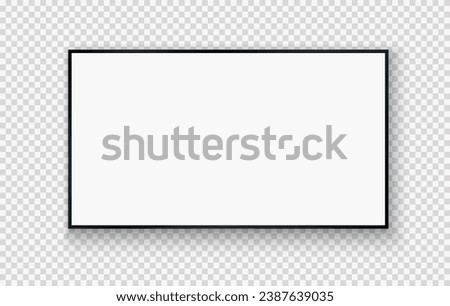 Realistic TV screen. Modern stylish LED LCD panel. Large computer monitor display mockup. Blank TV template. Vector illustration of a plasma TV monitor on a transparent background.