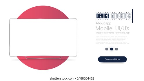 Realistic TV screen on modern red background. Modern blank screen lcd. Mock up template for your design. Wide empty frame. Vector illustration