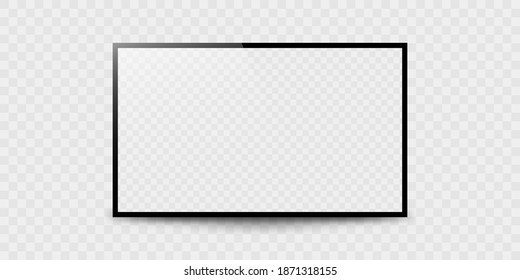 Realistic TV screen on transparent background. Modern blank screen LCD