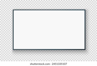 Realistic TV screen PNG. Modern stylish LED LCD panel. Large computer monitor display mockup. Blank TV template. Vector illustration of a plasma TV monitor on a transparent background.