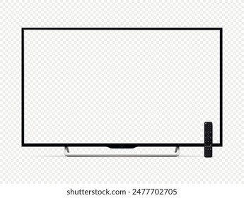 Realistic tv screen with remote control. Smart tv mockup.