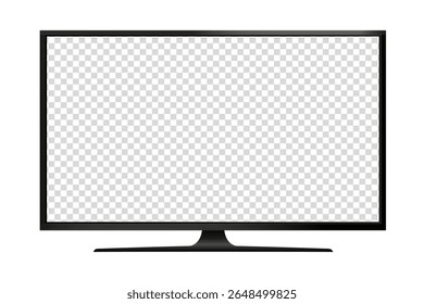 Realistic tv with stand, transparent led monitor with reflection, ratio 16x9, isolated on transparent background