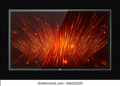 Realistic TV with Technology Screen Isolated. Modern LCD Panel, LED Display. Design Element for Catalog, Web, Video as Mock up. Stylish Television, Separate Groups and Layers. Easily Editable Vector.