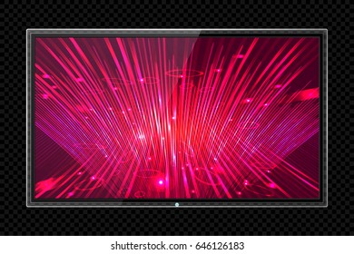 Realistic TV with Technology Screen Isolated. Modern LCD Panel, LED Display. Design Element for Catalog, Web, Video as Mock up. Stylish Television, Separate Groups and Layers. Easily Editable Vector.