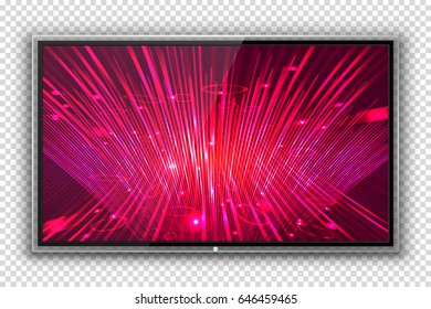 Realistic TV with Technology Screen Isolated. Modern LCD Panel, LED Display. Design Element for Catalog, Web, Video as Mock up. Stylish Television, Separate Groups and Layers. Easily Editable Vector