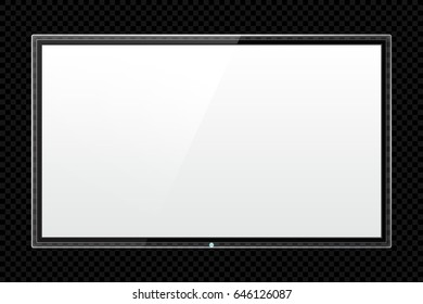 Realistic TV with White Screen Isolated. Modern LCD Panel, LED Display. Design Element for Catalog, Web, Video as Mock up. Stylish Blank Television, Separate Groups and Layers. Easily Editable Vector.