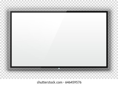 Realistic TV with White Screen Isolated. Modern LCD Panel, LED Display. Design Element for Catalog, Web, Video as Mock up. Stylish Blank Television, Separate Groups and Layers. Easily Editable Vector