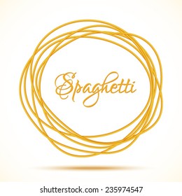 Realistic Twisted Spaghetti Pasta Circle Frame, logo emblem vector illustration