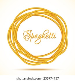 Realistic Twisted Spaghetti Pasta Circle Frame, logo emblem vector illustration