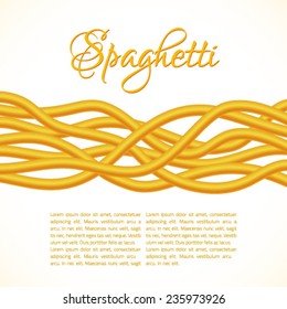 Realistic Twisted Spaghetti Pasta, horizontal composition, vector illustration