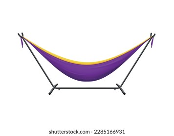 Realistic two color hammock hanging on metal stand vector illustration
