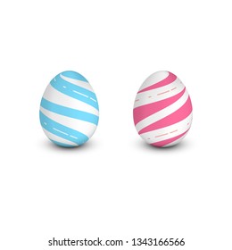 Realistic two pink and cyan Easter egg isolated on white background. Template vector illustration. 
