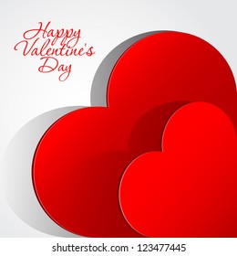 Realistic two Red Heart cut out of paper. Valentine's day or Wedding vector background
