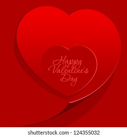 Realistic two Red Heart cut out of paper. Valentine's day or Wedding vector background