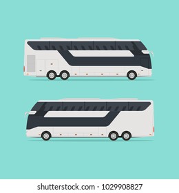 Realistic two-story, modern, tourist bus on two sides, isolated on a light background. No gradients. Vector illustration.