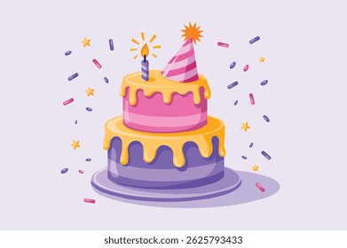  "Realistic Two-Tier Birthday Cake with Chocolate Layers, Pink Icing and Candle Decoration – Perfect for Party and Anniversary Celebrations."