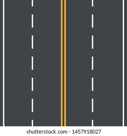 Realistic two-way road. Vector illustration of the road
