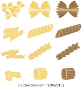 Realistic types of pasta, vector