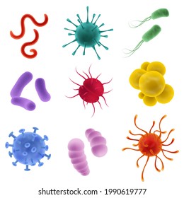 Realistic Types Viruses Microorganism Shapes Bacteria Stock Vector ...