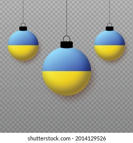 Realistic Ukraine Flag with flying light balloons. Decorative elements for national holidays.