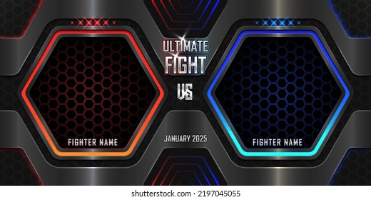 Realistic Ultimate fight sports 3d poster with modern metallic logo