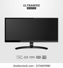 Realistic ultra wide modern monitor computer element design