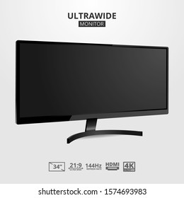 Realistic ultra wide modern monitor computer element design