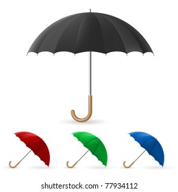 Realistic umbrella in four colors. Illustration on white background