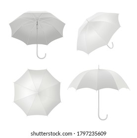 Realistic umbrellas. Rain protection symbol umbrella in various view points vector blank template