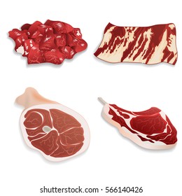 Realistic uncooked organic  beef, pork, lamb meat. For use as logos on cards, in printing, posters, invitations, web design and other purposes.