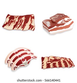 Realistic uncooked organic  beef, pork, lamb meat. For use as logos on cards, in printing, posters, invitations, web design and other purposes.