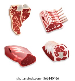 Realistic uncooked organic  beef, pork, lamb meat. For use as logos on cards, in printing, posters, invitations, web design and other purposes.