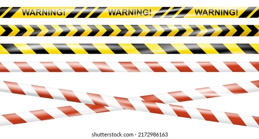 Realistic under construction crossing caution tape of warning signs for construction area or crime scene. Danger tape. Police line and do not cross ribbon. Warning danger tape. Ribbons for accident