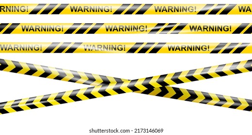 Realistic under construction crossing caution tape of warning signs for construction area or crime scene. Danger tape. Police line and do not cross ribbon. Warning danger tape. Ribbons for accident