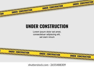 Cinta amarilla realista en construcción. signo de información de texto en construcción. Vector EPS 10