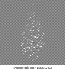 Realistic underwater air bubbles on white background. Effervescent drink.Soda pop. Bubbles in a liquid, sea, lake, ocean. 