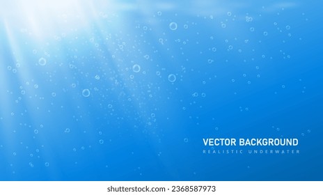 Realistic underwater background concept. Sea or ocean. Water woith ray of lioght. Empty space for text and presentation. Poster or banner for website. Flat vector illustration