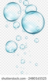 Realistic underwater bubbles isolated on transparent background