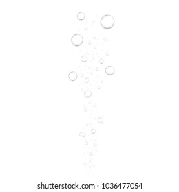 Realistic underwater fizzing air bubbles isolated on white background. Sparkling water, air bubbles in aquarium, soda drink. Vector