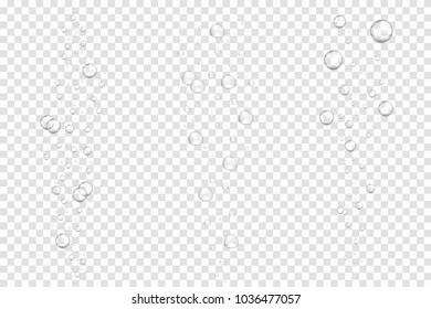 Realistic underwater fizzing air bubbles isolated on transparent background. Sparkling water, air bubbles in aquarium, soda drink. Vector