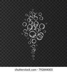 Realistic underwater fizzing air bubbles   background. Soda pop. Undersea vector texture.