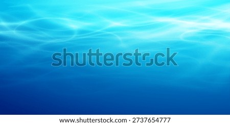 Realistic underwater ocean view with sunlight rays penetrating blue water surface, creating natural ripples and bubbles in deep sea environment perfect for summer designs.