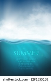 realistic underwater vector with clouds and sea