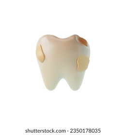 Realistic unhealthy yellow tooth with hole and caries 3D style, vector illustration isolated on white background. Decorative design element, healthcare and medicine, dentistry