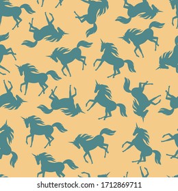 Realistic unicorn silhouette seamless pattern. Vector.