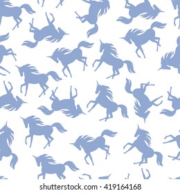 Realistic unicorn silhouette seamless pattern